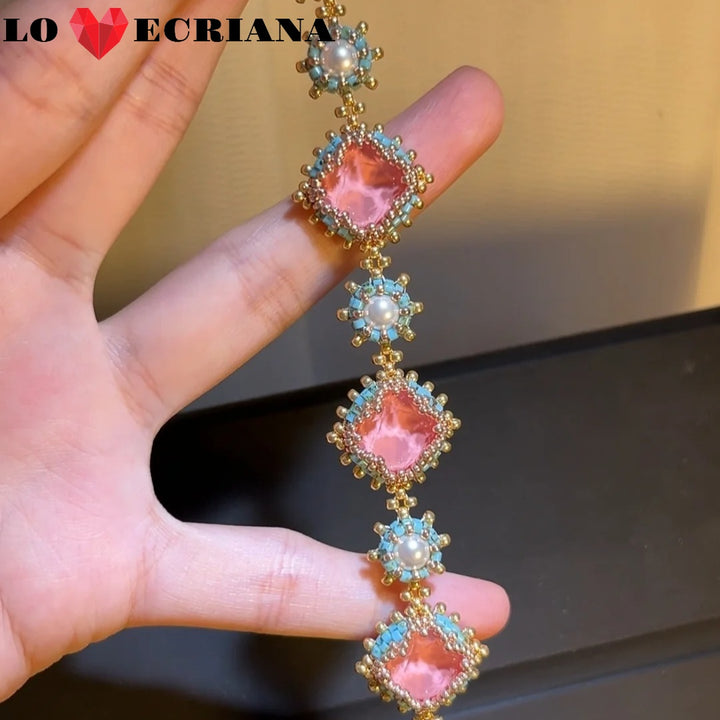 Handcrafted Beaded Bracelet - Pink Romance & Antique Elegance