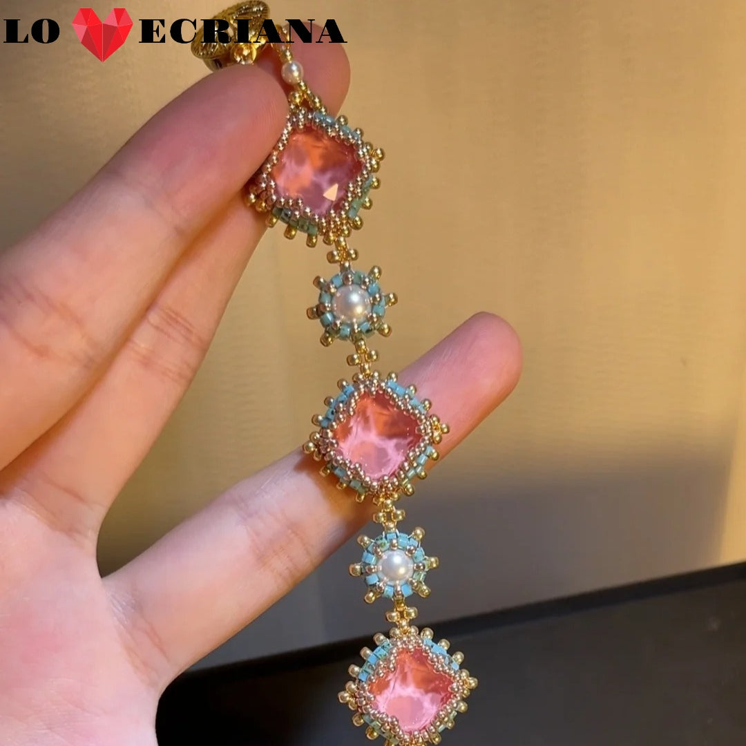 Handcrafted Beaded Bracelet - Pink Romance & Antique Elegance