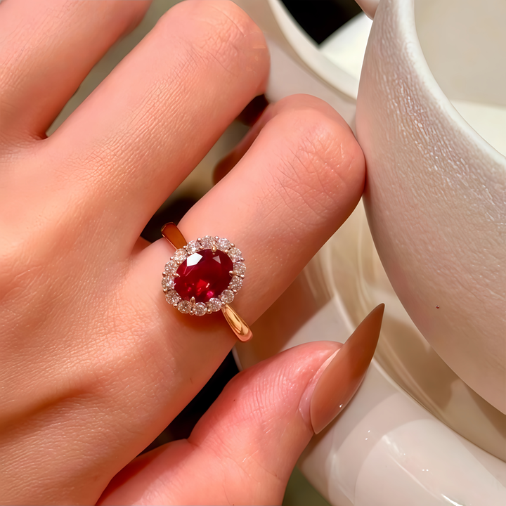 Luxurious Ruby Halo Ring