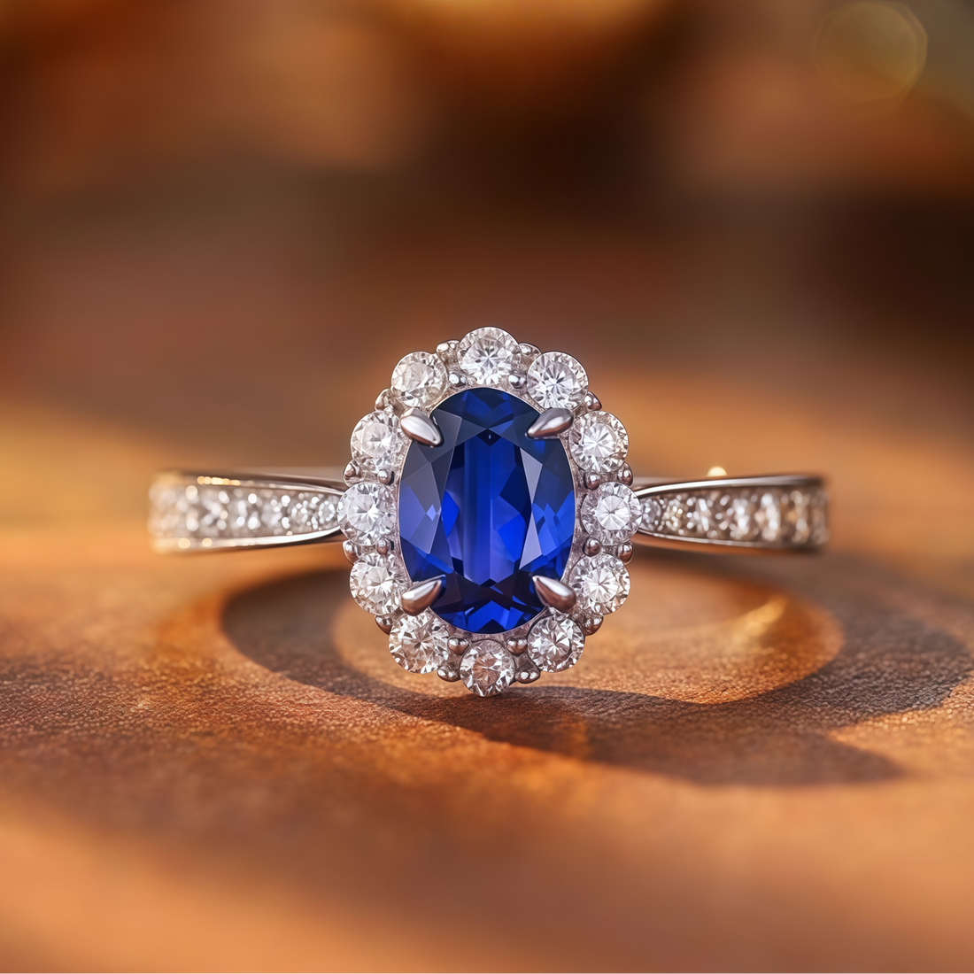 Oval Cut Royal Blue Halo Ring