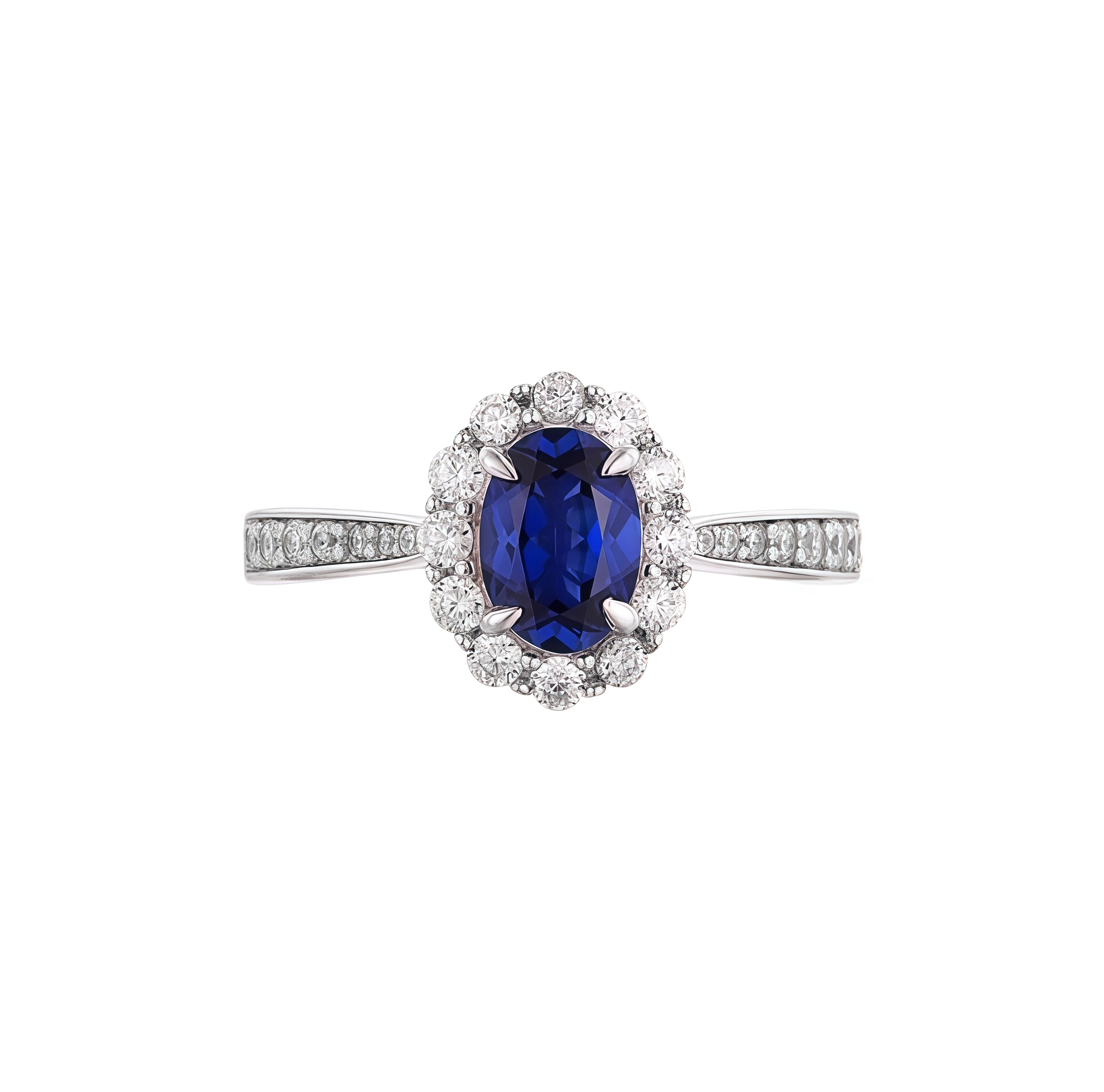 Oval Cut Royal Blue Halo Ring