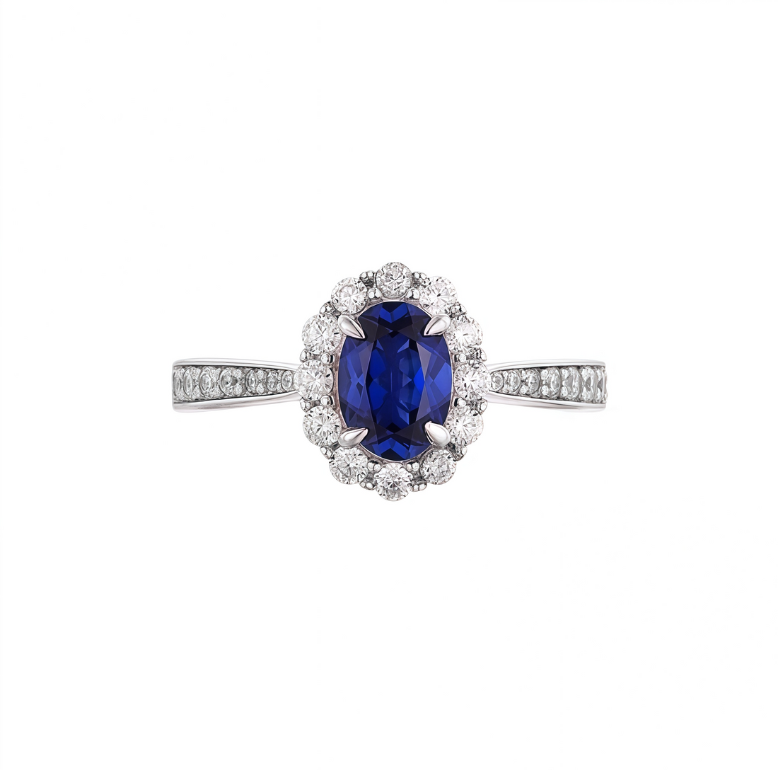 Oval Cut Royal Blue Halo Ring
