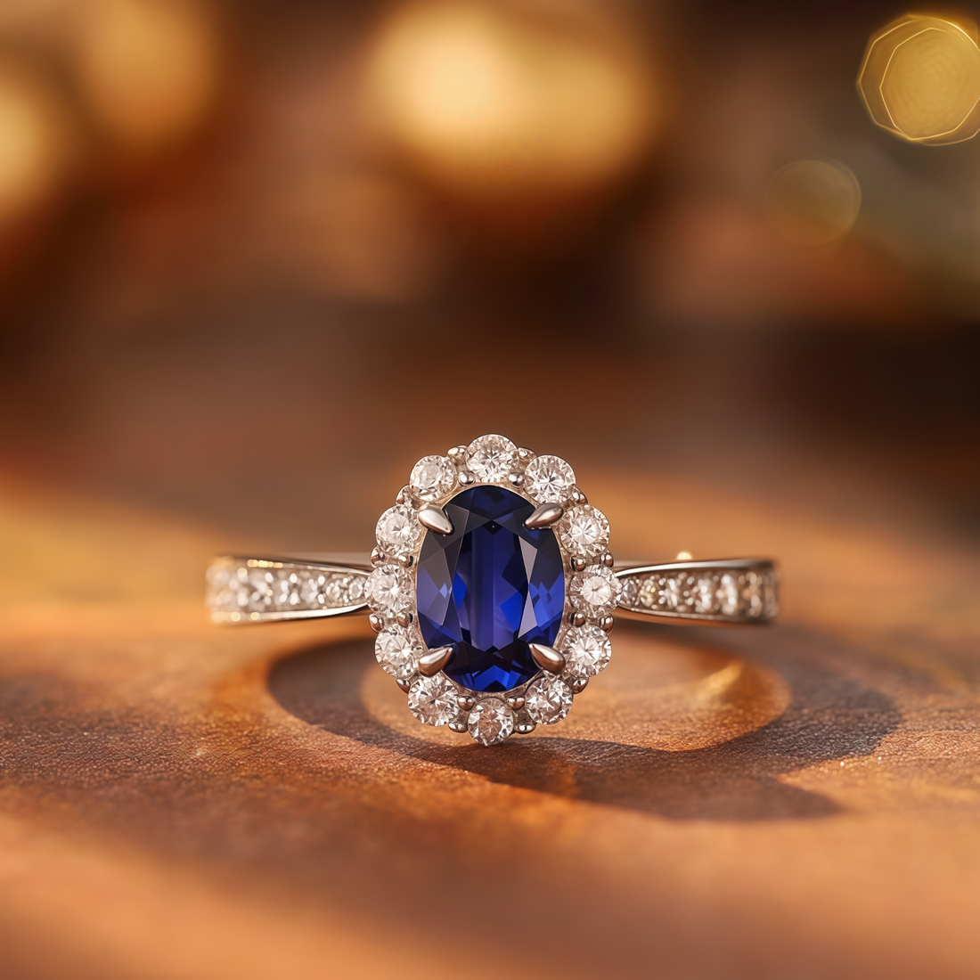 Oval Cut Royal Blue Halo Ring
