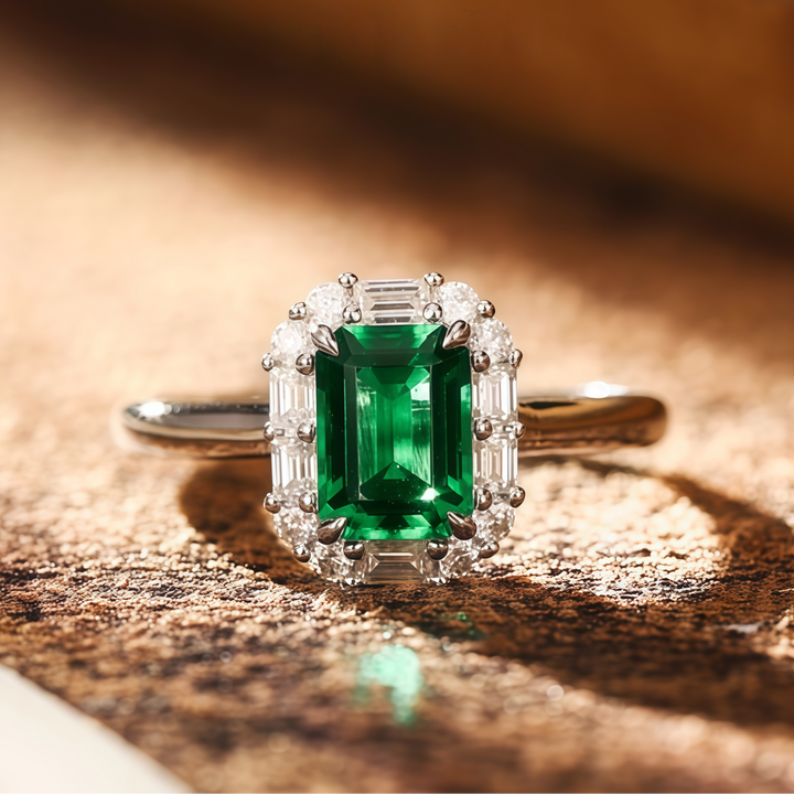 Emerald Halo Ring
