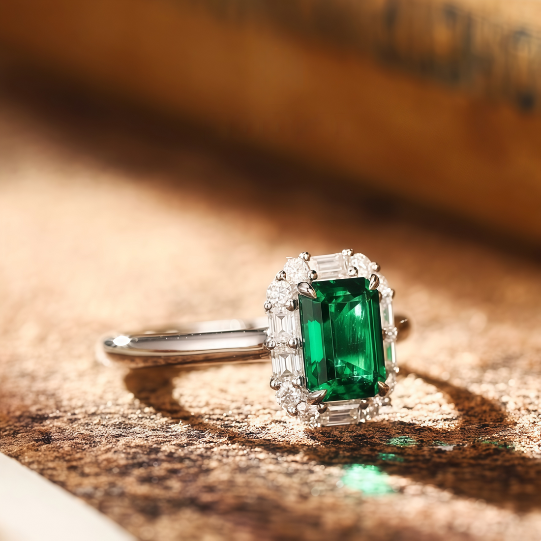 Emerald Halo Ring