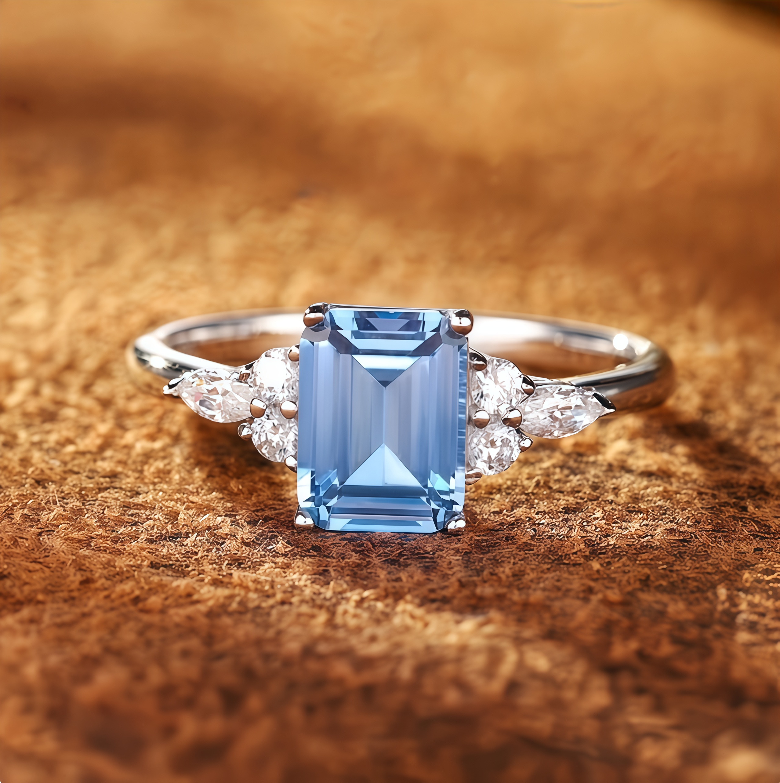 Ice Blue Emerald Floral Ring