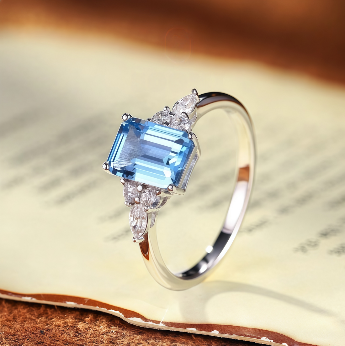 Ice Blue Emerald Floral Ring