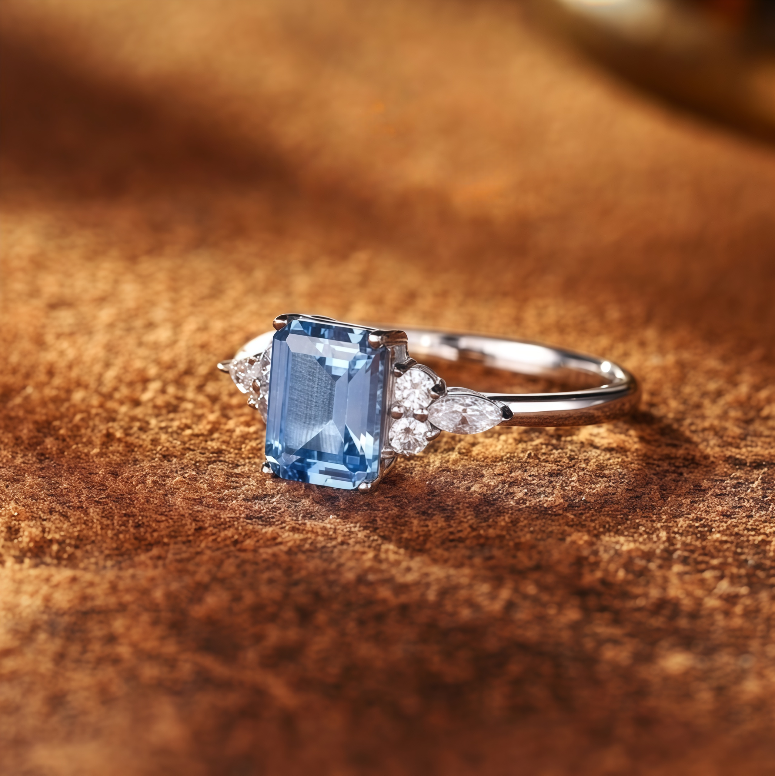 Ice Blue Emerald Floral Ring