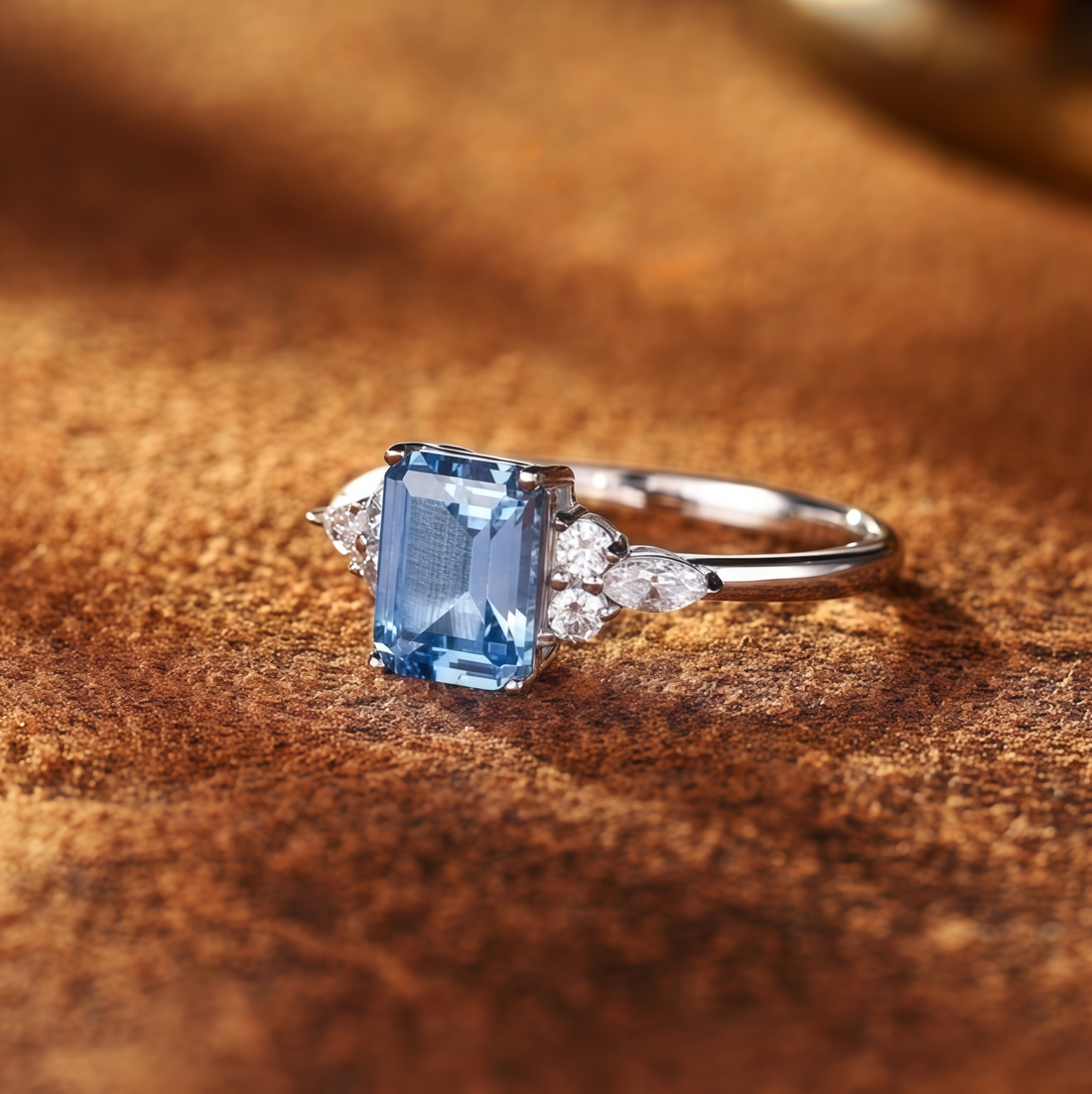 Ice Blue Emerald Floral Ring