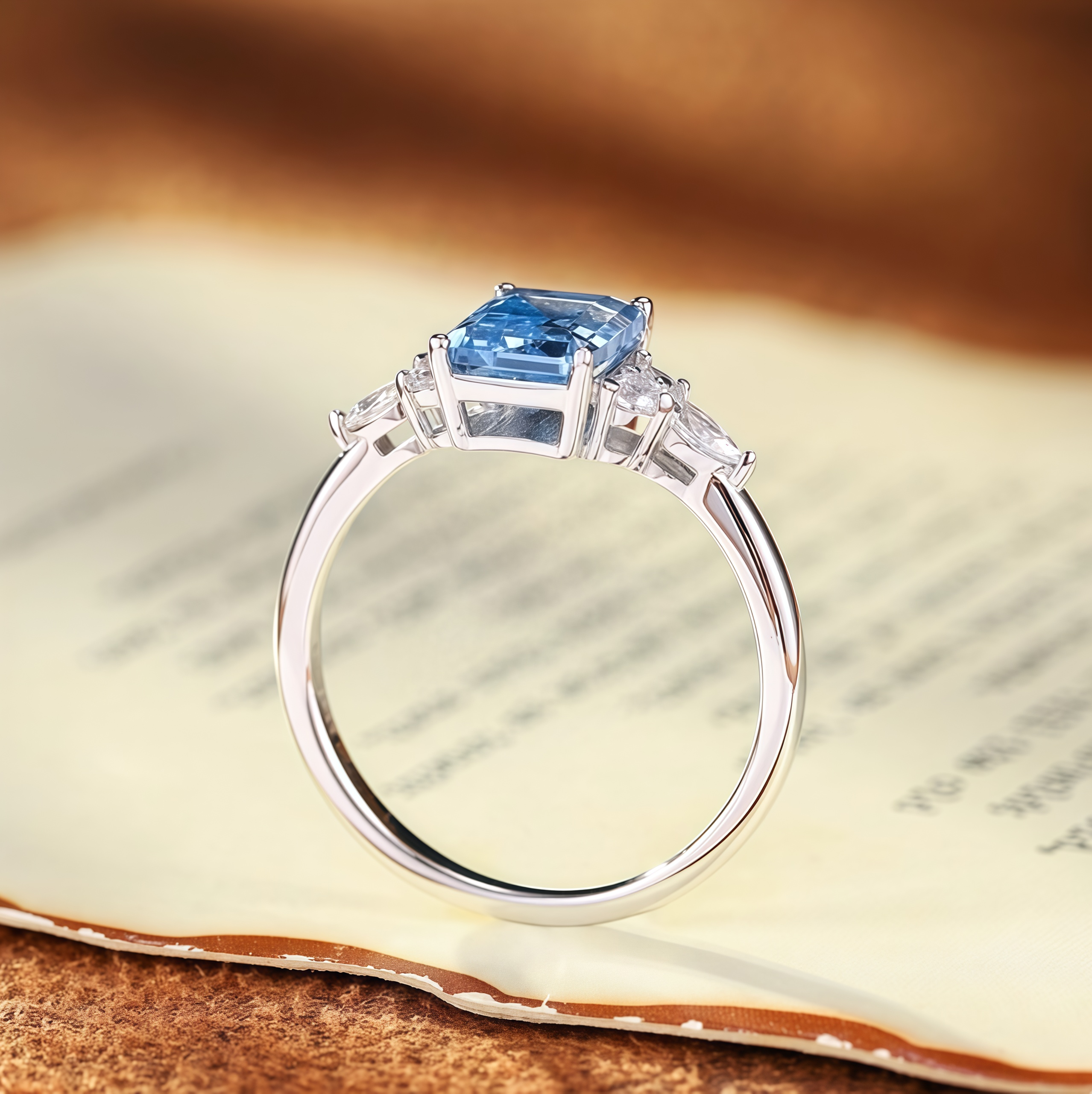 Ice Blue Emerald Floral Ring