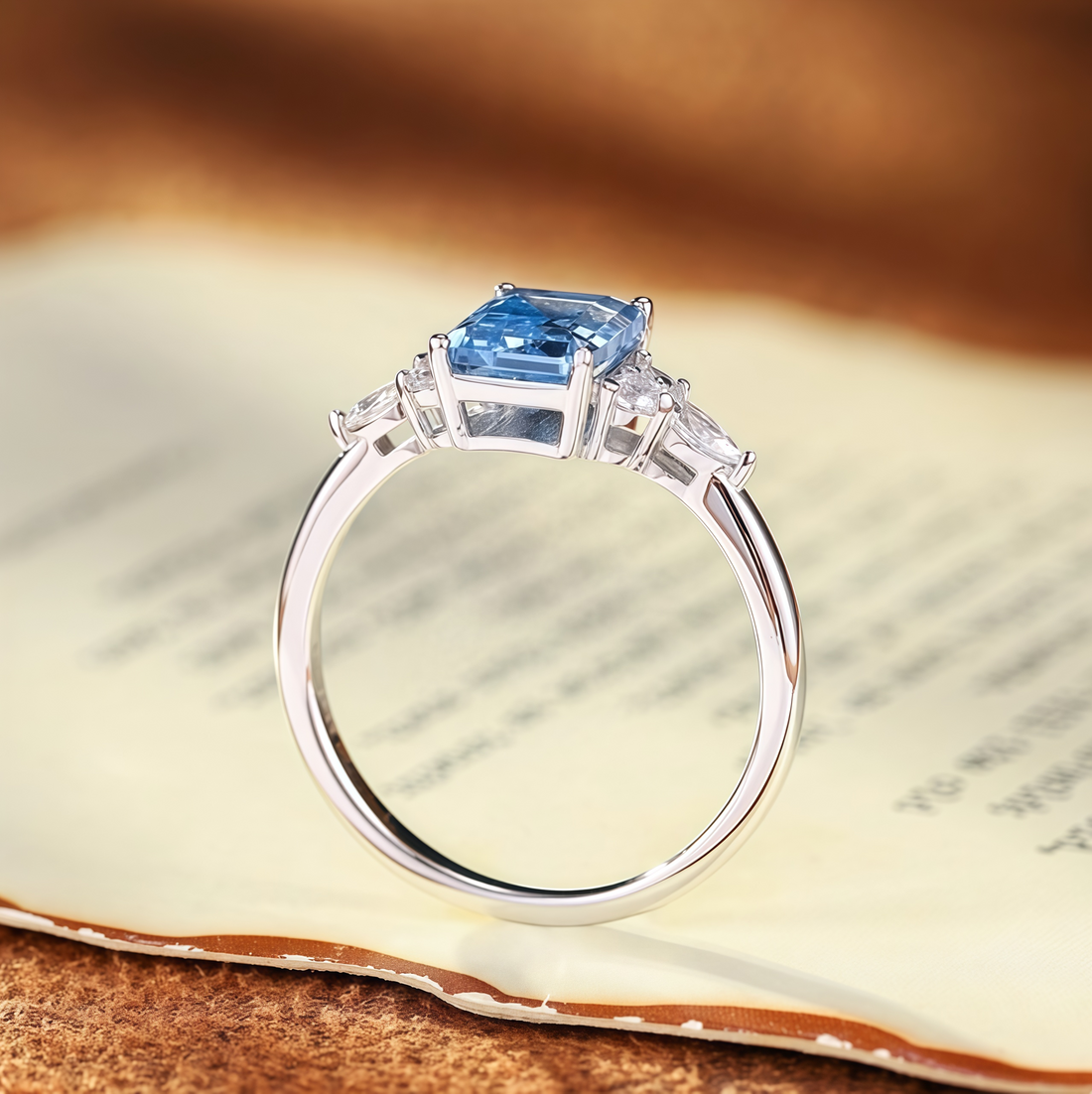 Ice Blue Emerald Floral Ring