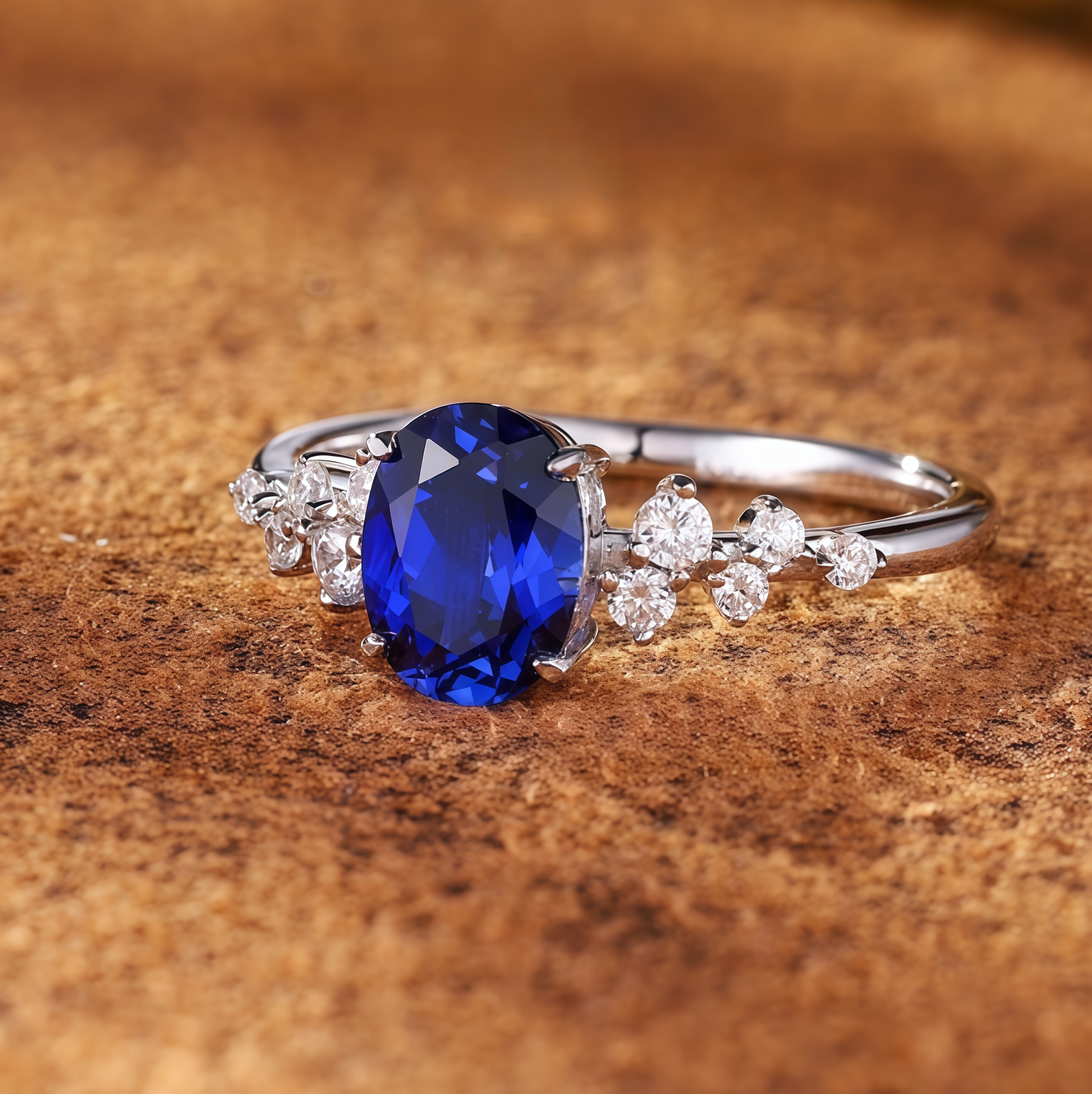 Starlight Blue Sapphire Floral Cluster Ring