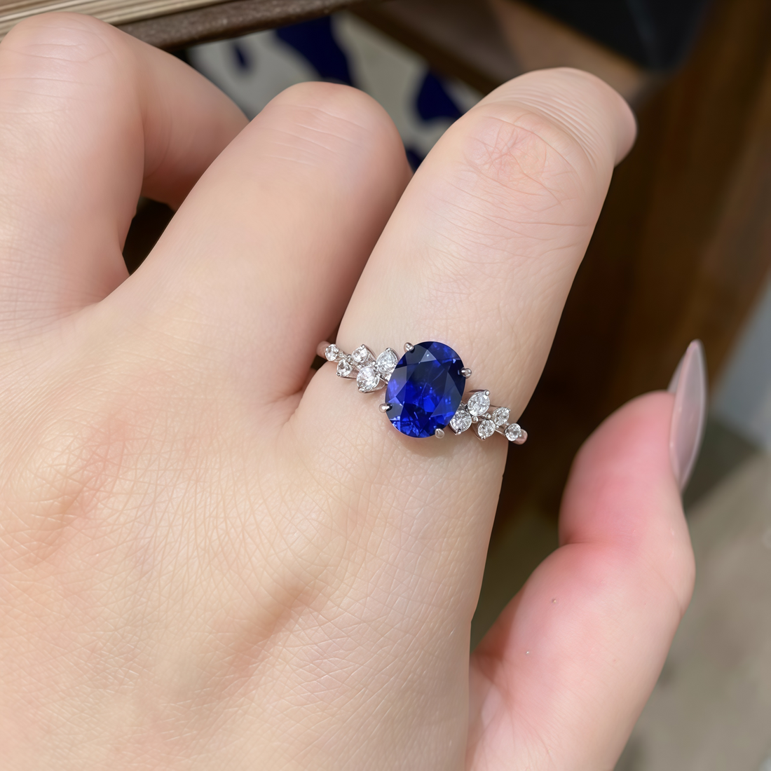 Starlight Blue Sapphire Floral Cluster Ring