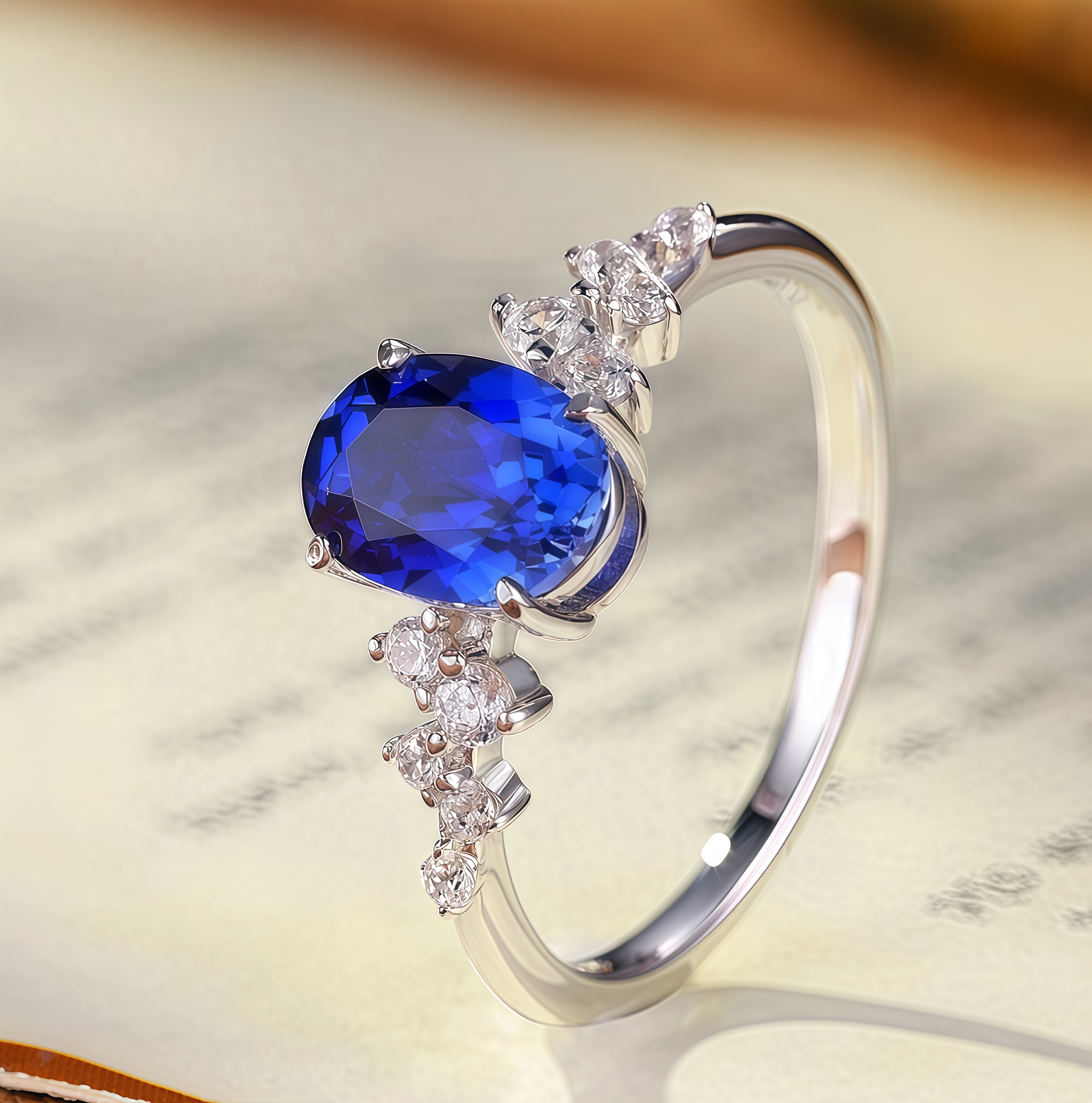 Starlight Blue Sapphire Floral Cluster Ring