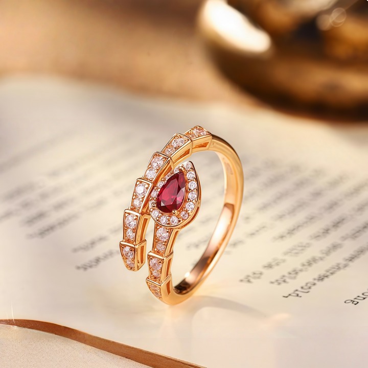 Golden Ruby Snake Wrap Open Ring