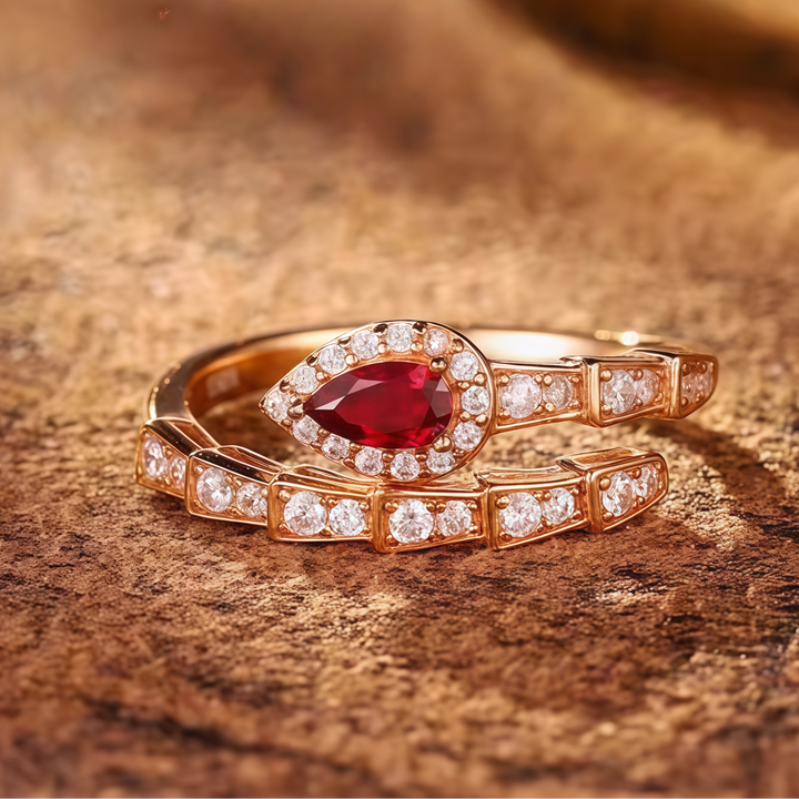 Golden Ruby Snake Wrap Open Ring