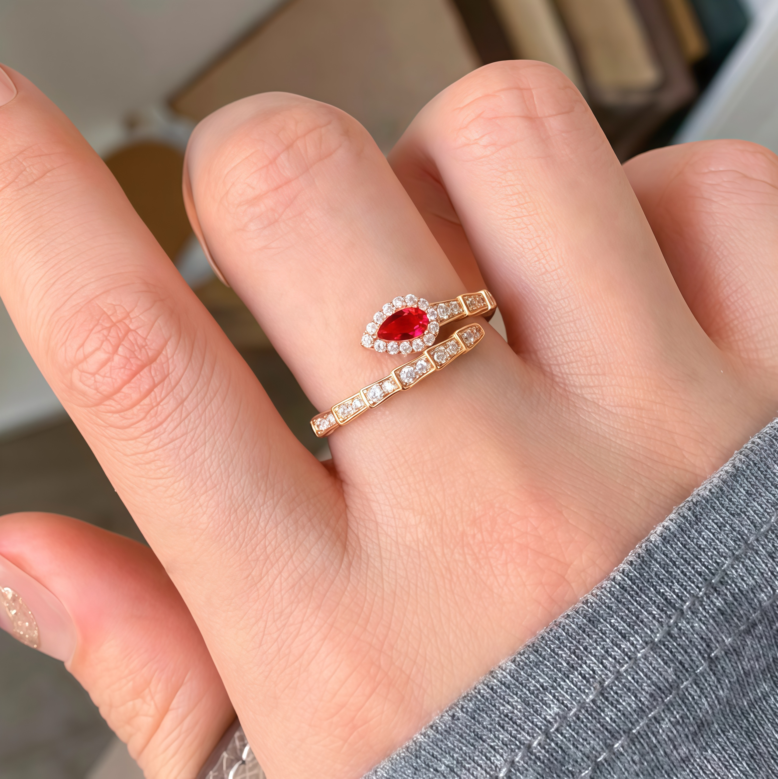 Golden Ruby Snake Wrap Open Ring