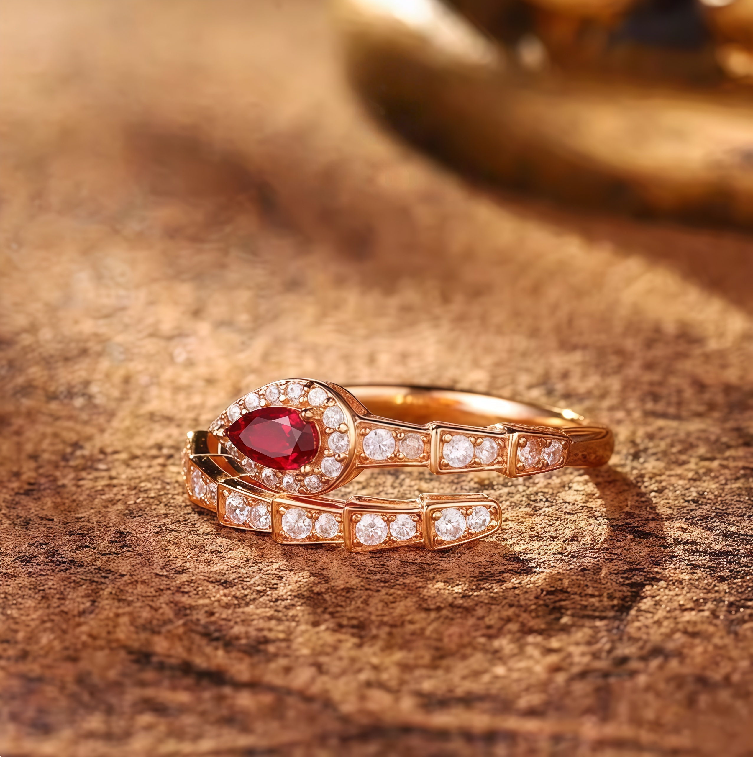 Golden Ruby Snake Wrap Open Ring