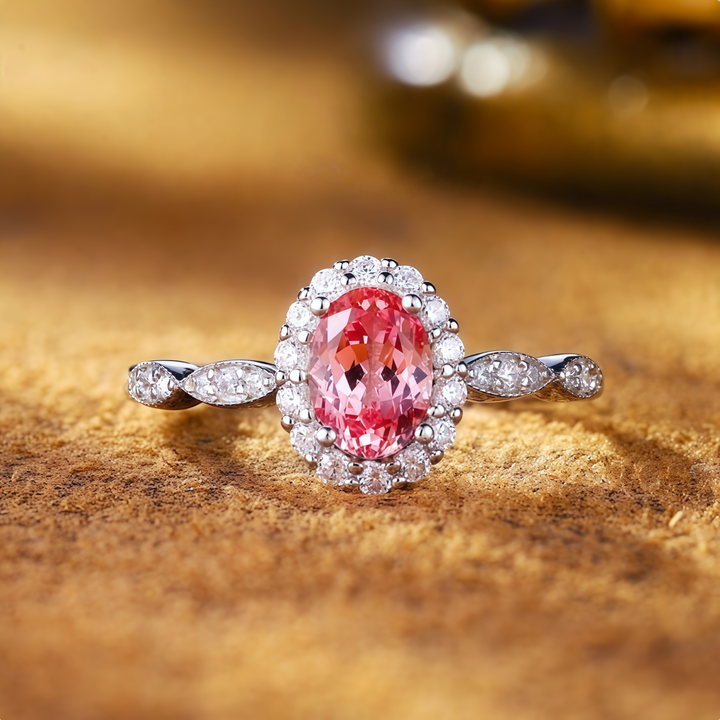 Morning Blush Oval Halo Ring