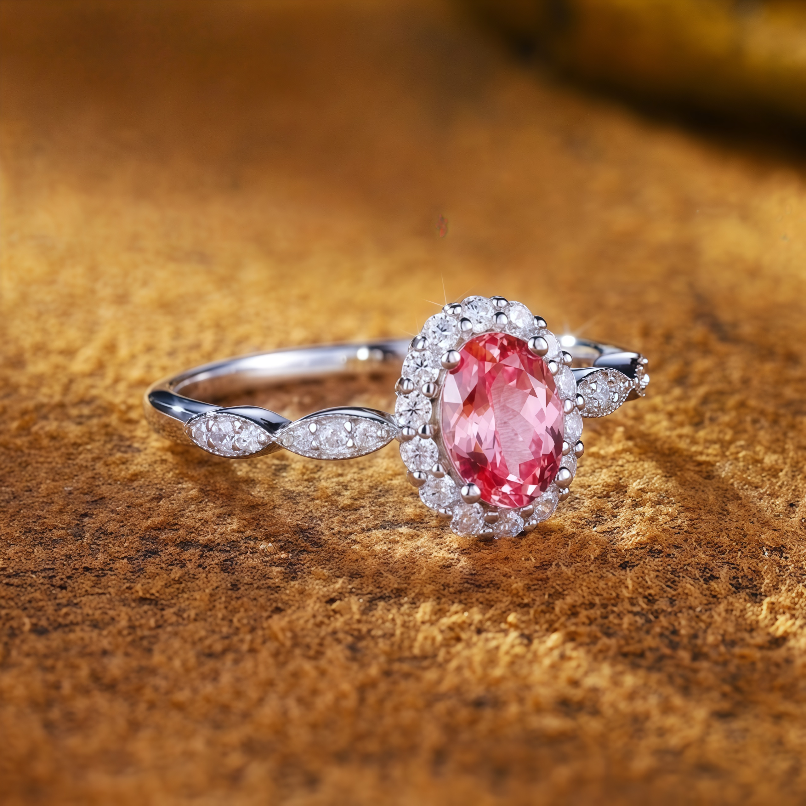 Morning Blush Oval Halo Ring