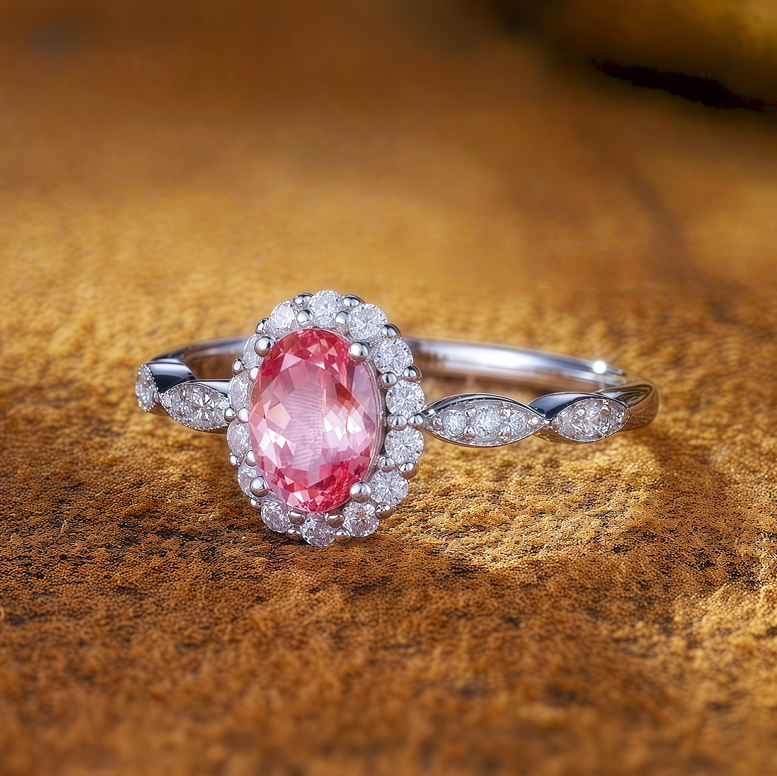 Morning Blush Oval Halo Ring