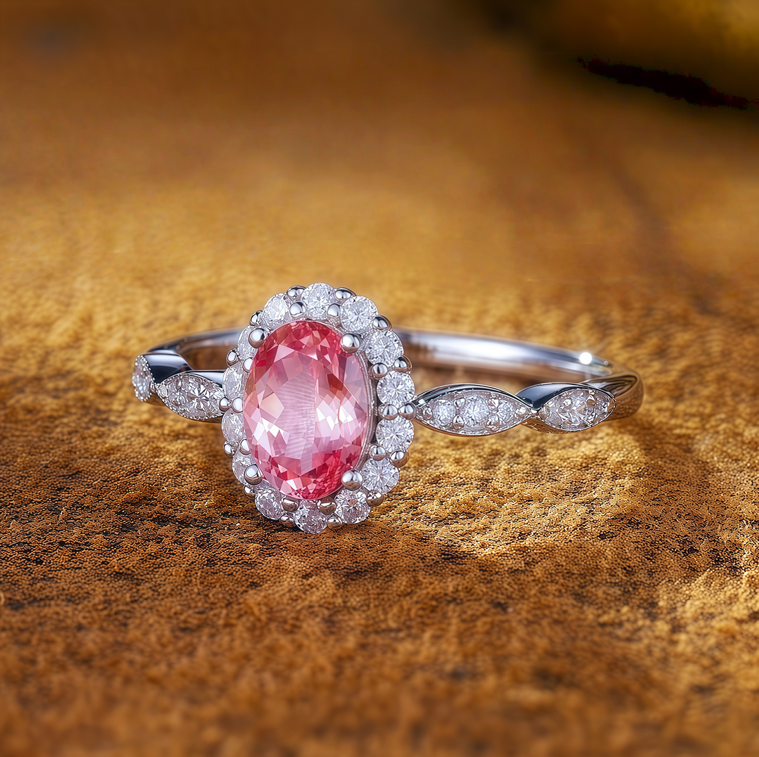 Morning Blush Oval Halo Ring
