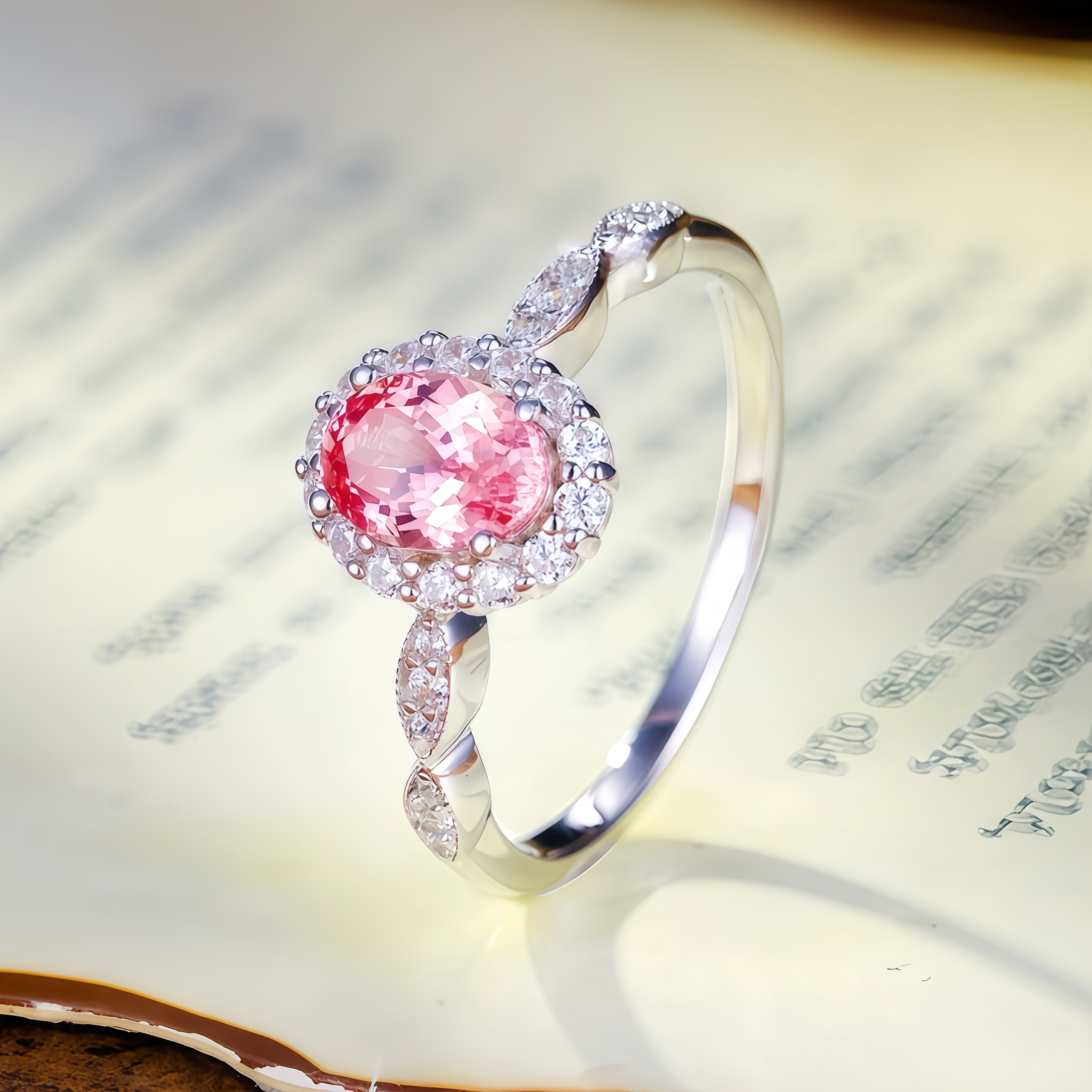 Morning Blush Oval Halo Ring