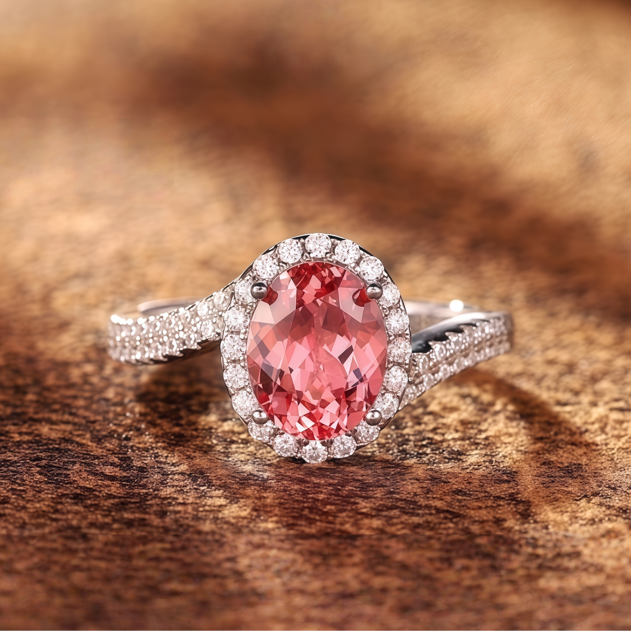 Twined Halo Peach Oval Ring