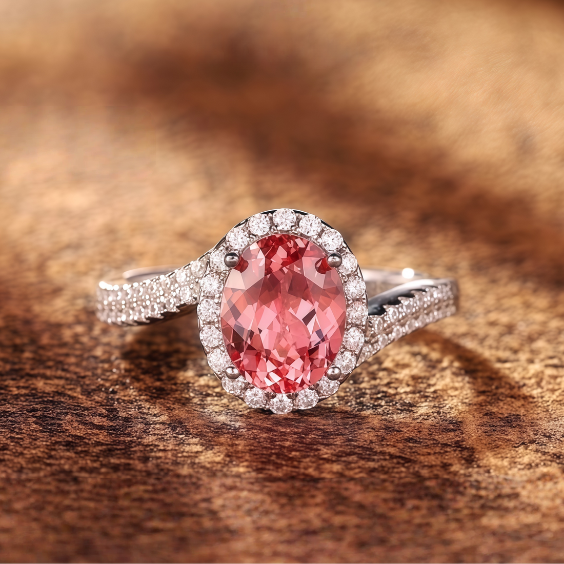 Twined Halo Peach Oval Ring