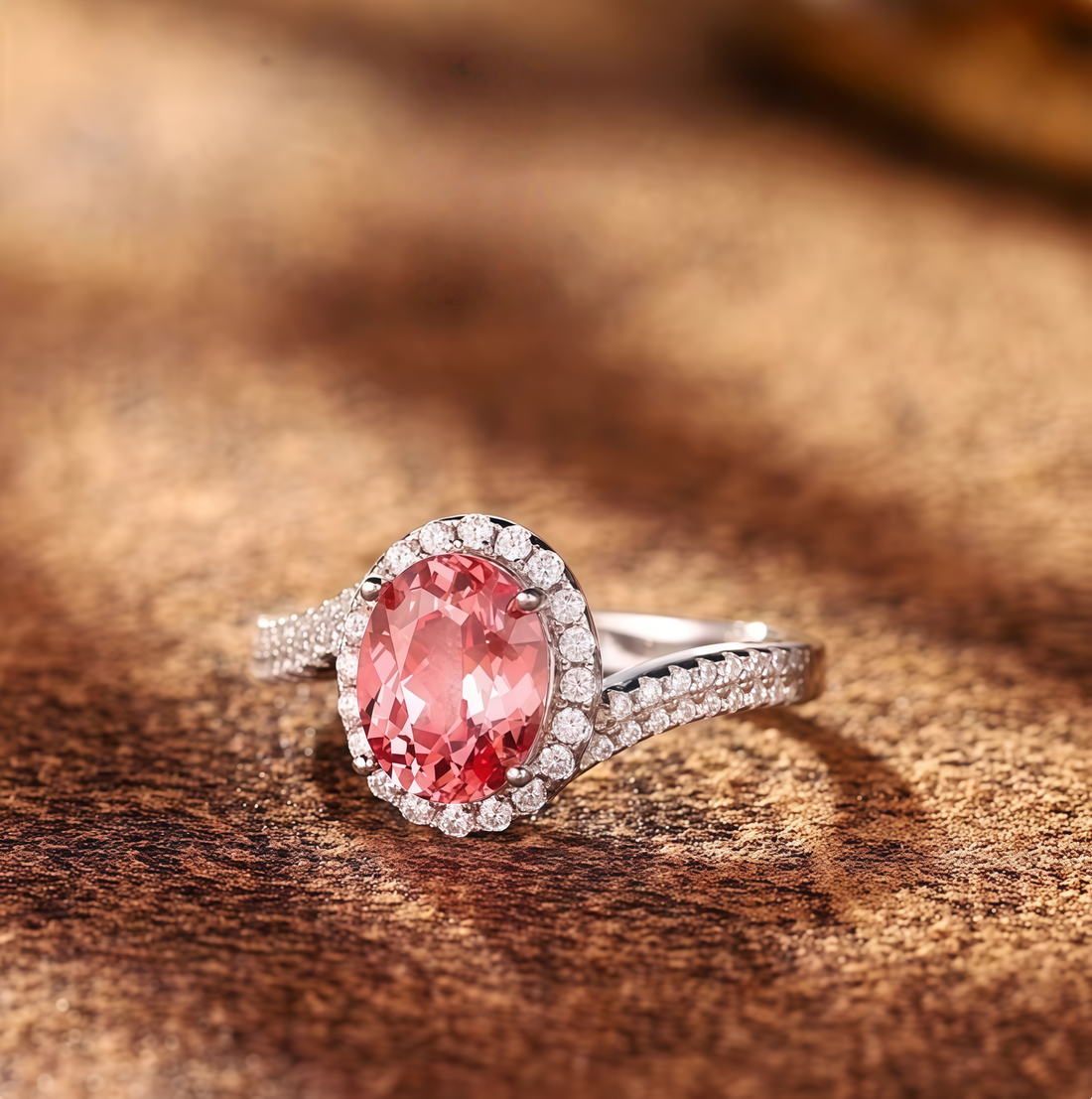 Twined Halo Peach Oval Ring