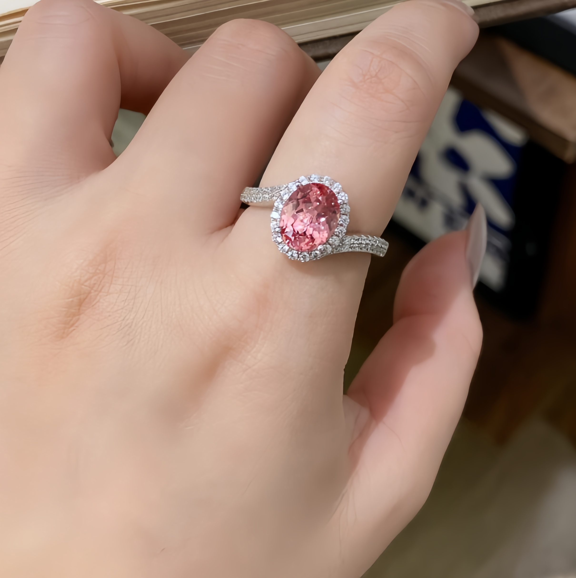 Twined Halo Peach Oval Ring