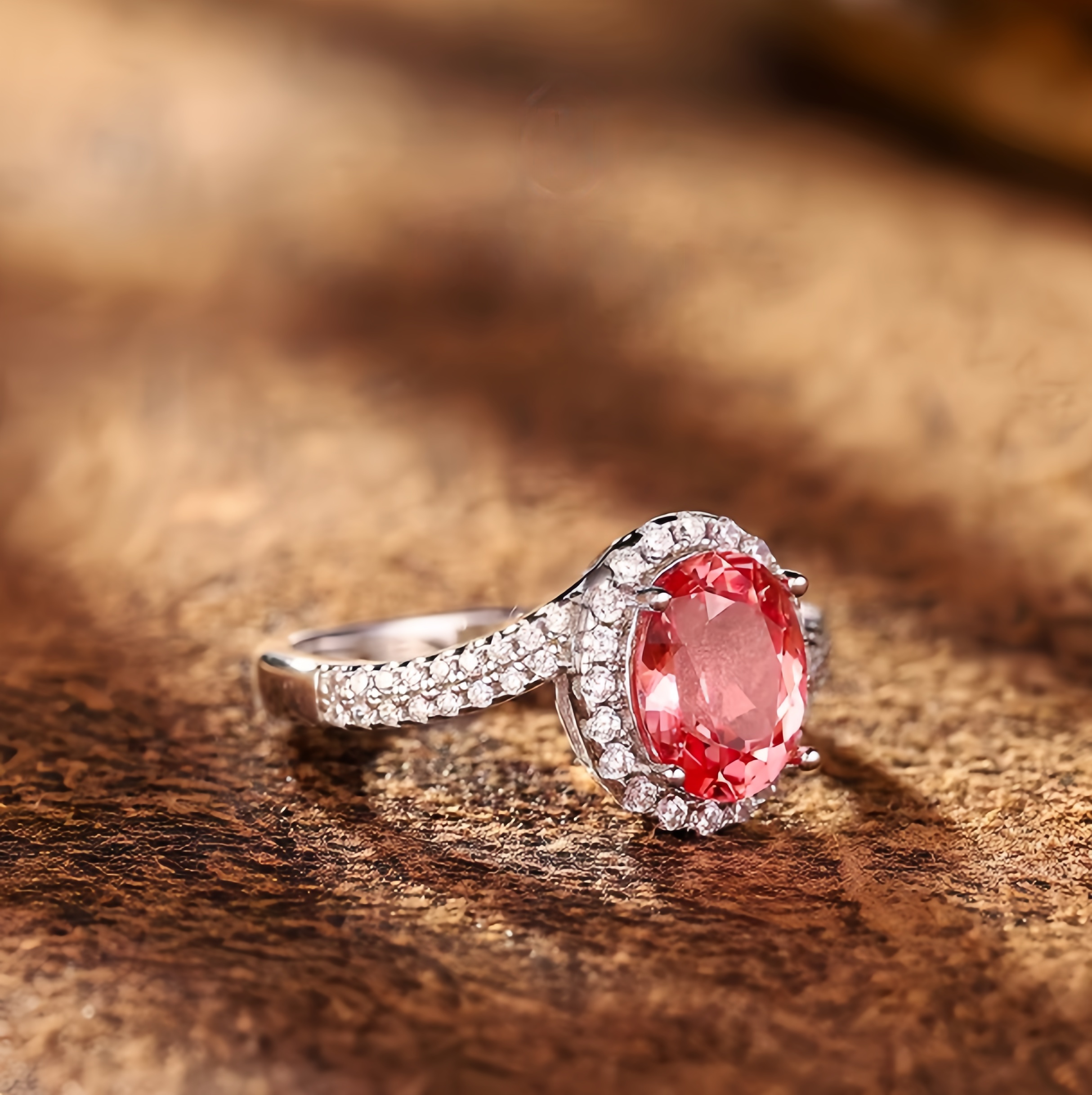 Twined Halo Peach Oval Ring