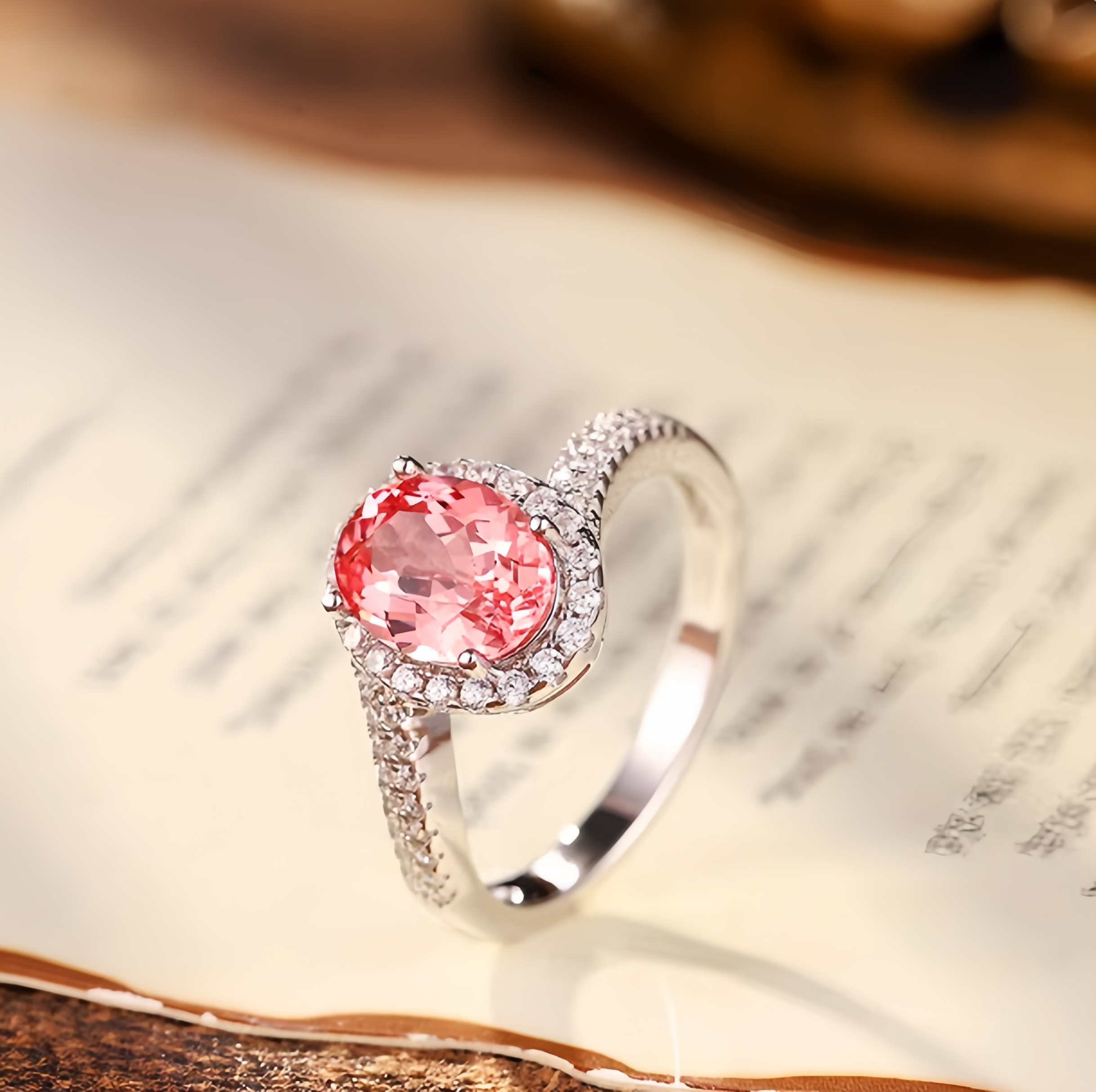 Twined Halo Peach Oval Ring