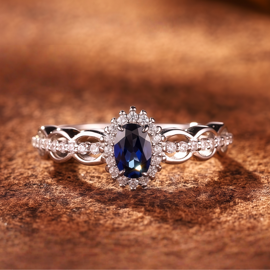 Royal Night Blue · Openwork Chain Crown Halo Ring