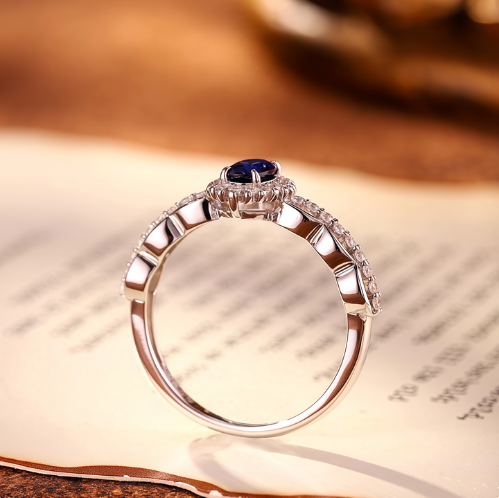 Royal Night Blue · Openwork Chain Crown Halo Ring