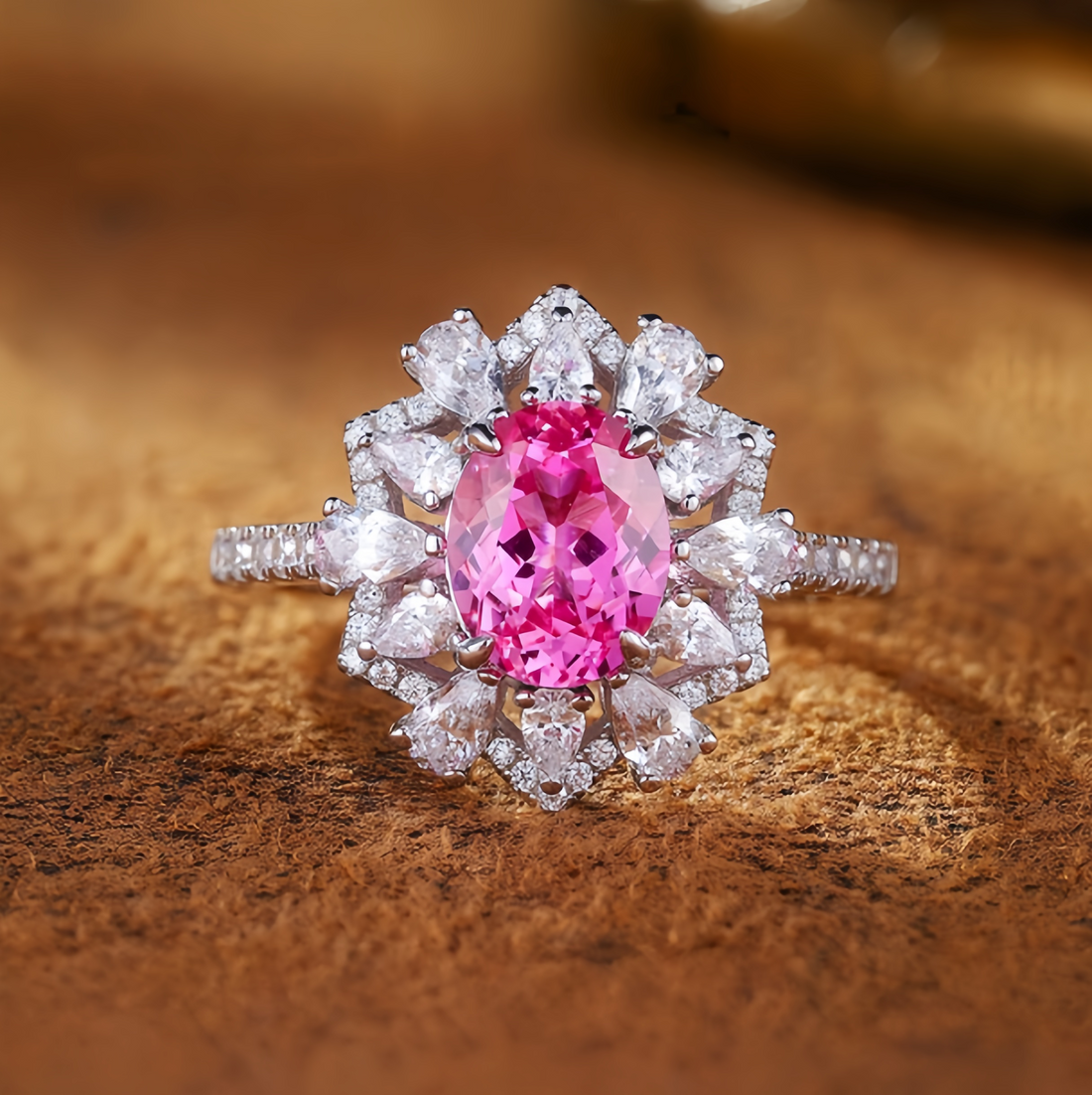 Luxury Pink Crown Flower Cluster Ring