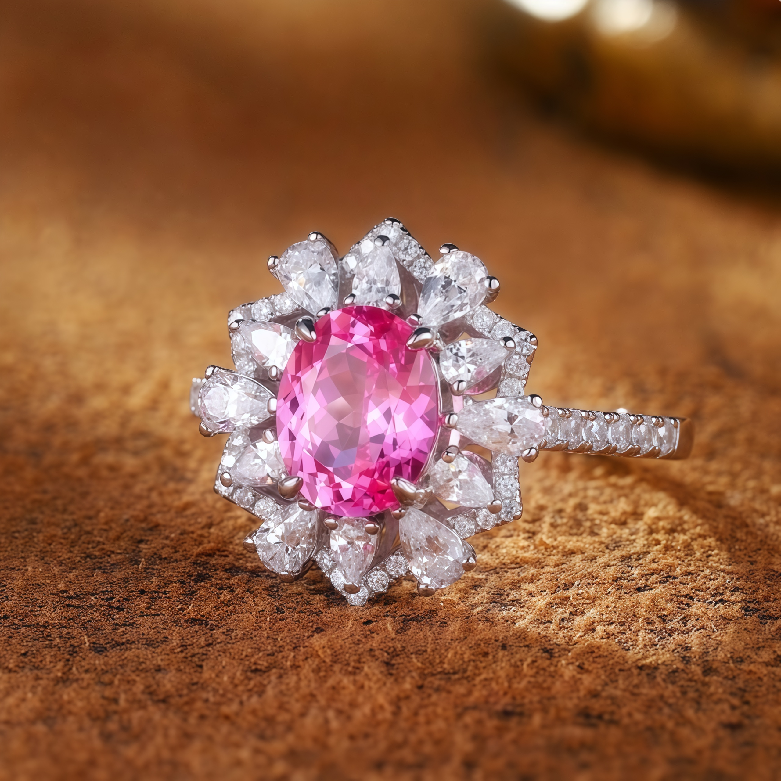 Luxury Pink Crown Flower Cluster Ring