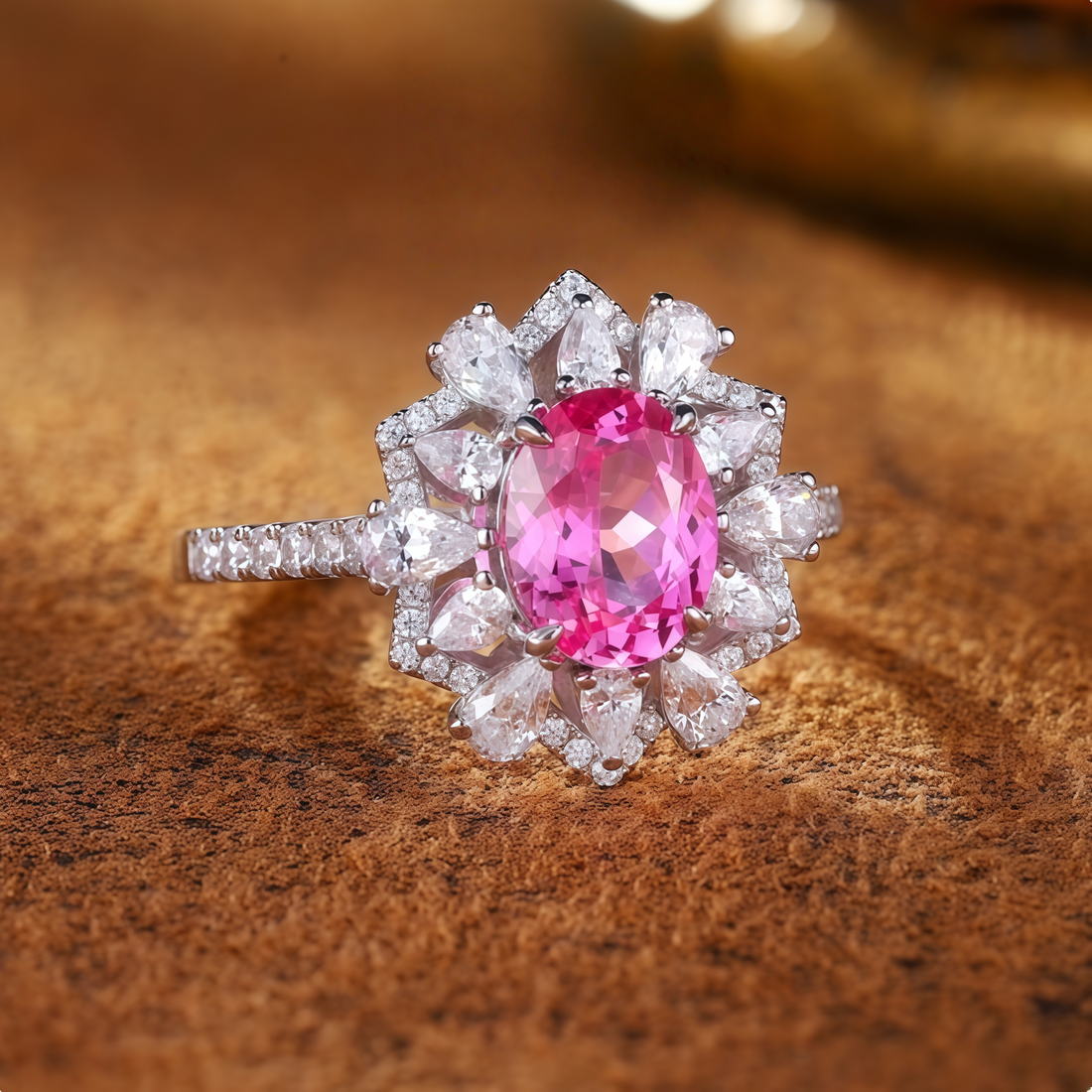 Luxury Pink Crown Flower Cluster Ring