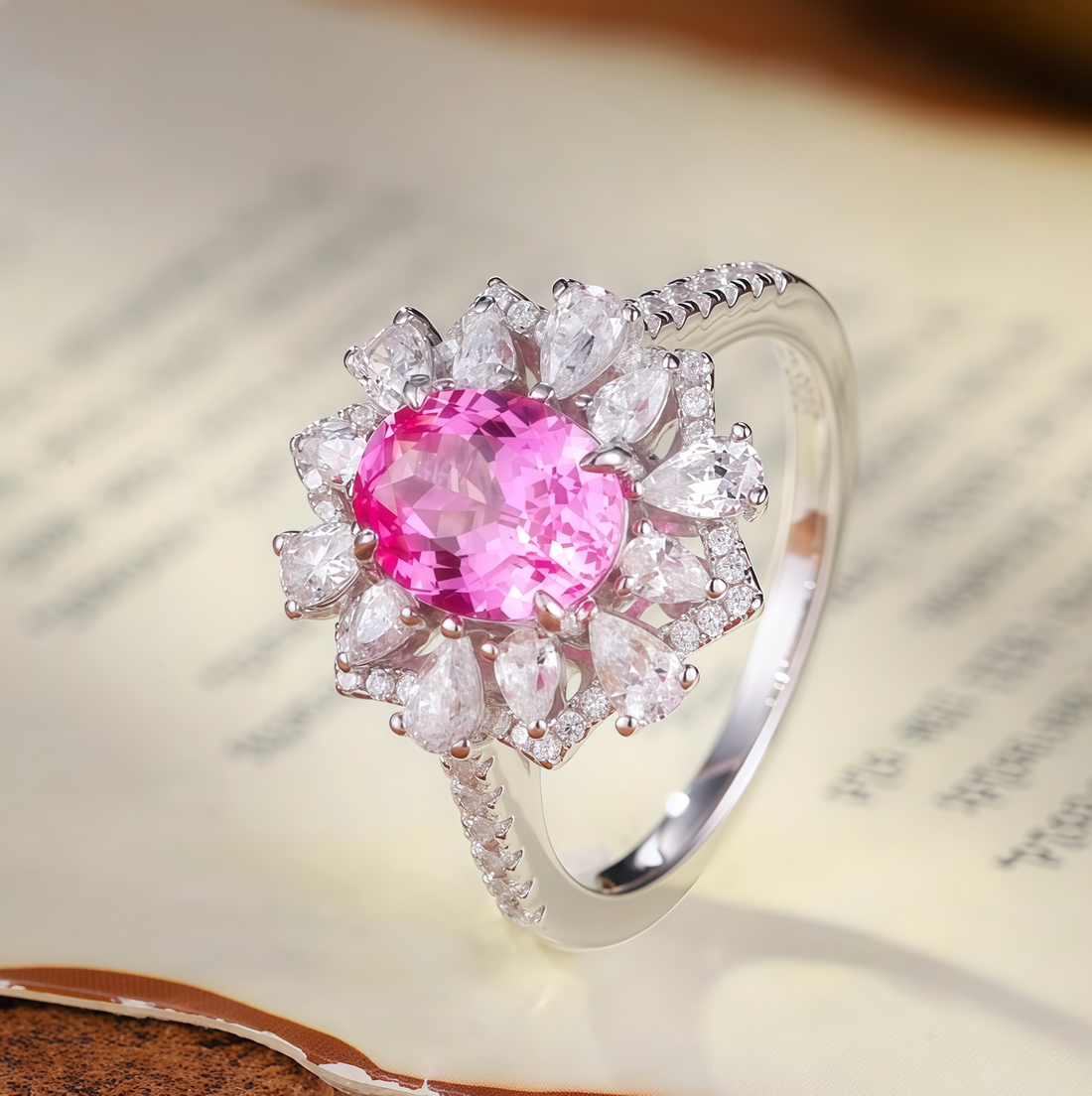 Luxury Pink Crown Flower Cluster Ring