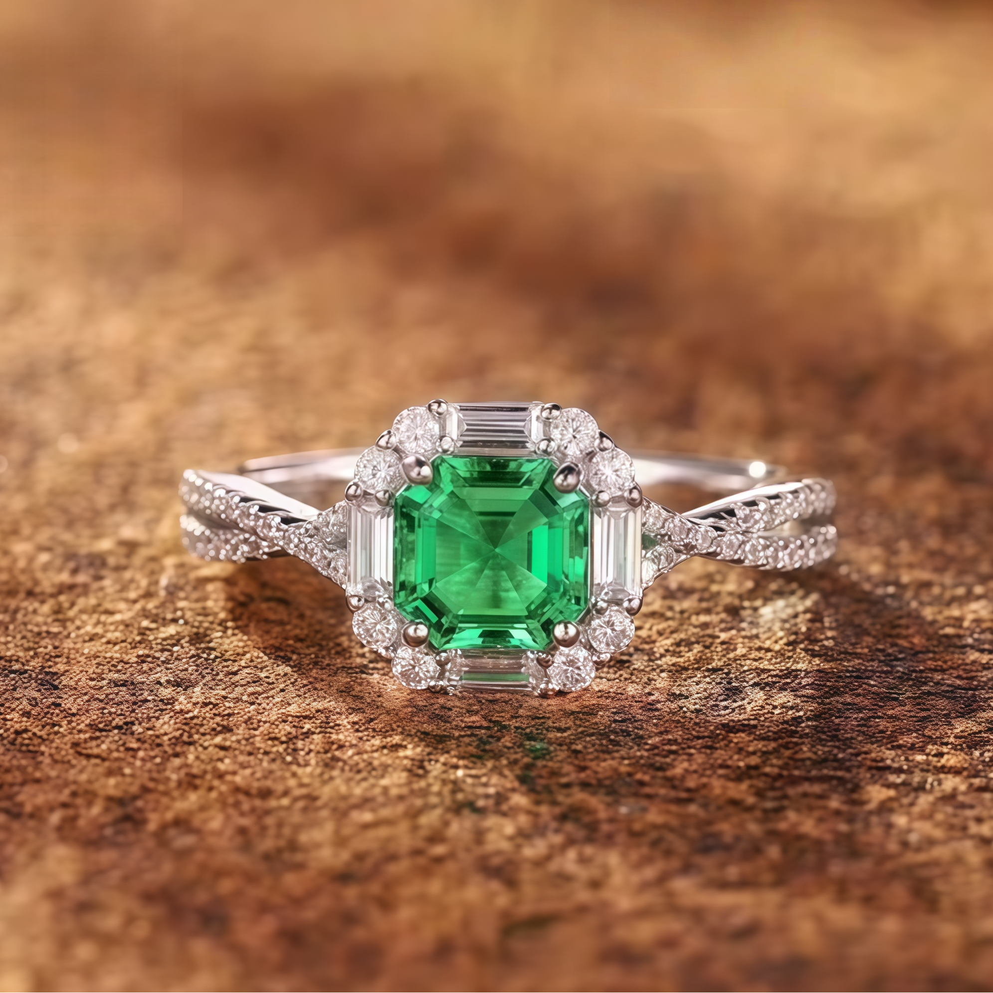 Octagonal Emerald Halo Ring
