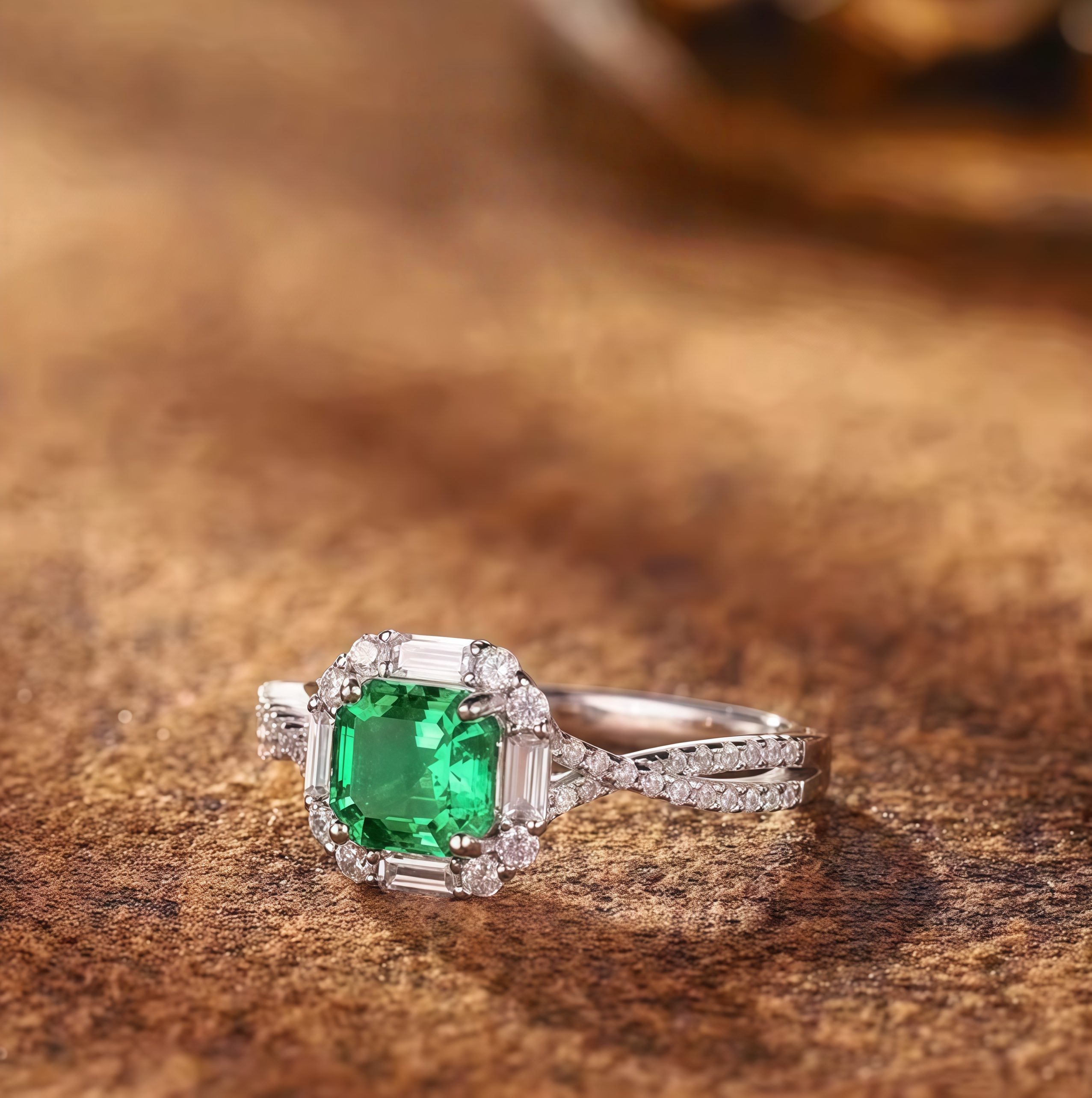 Octagonal Emerald Halo Ring