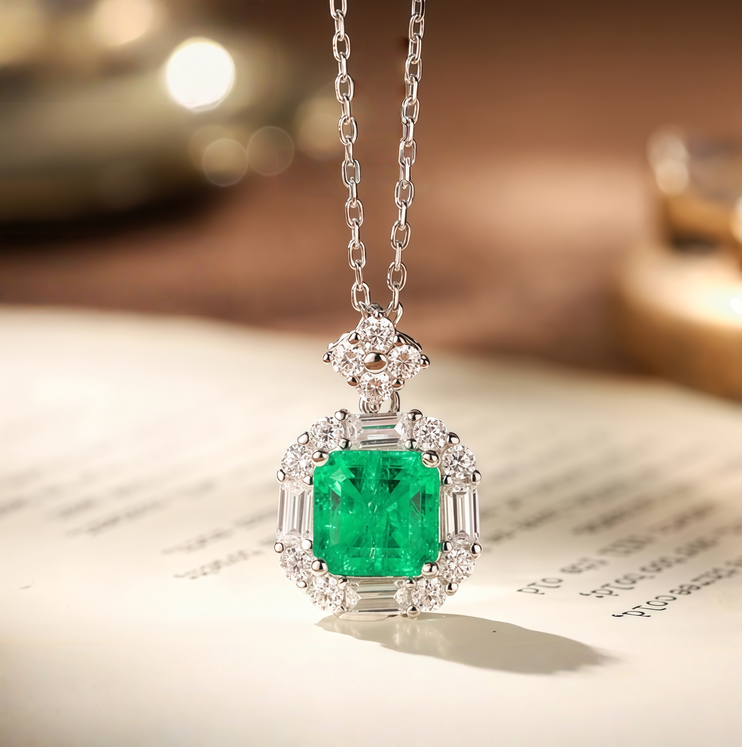 Emerald Radiance Halo Necklace