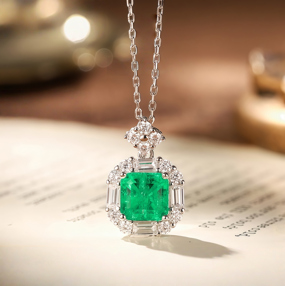 Emerald Radiance Halo Necklace