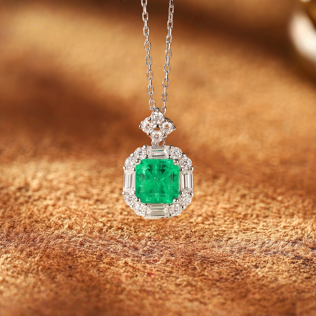 Emerald Radiance Halo Necklace