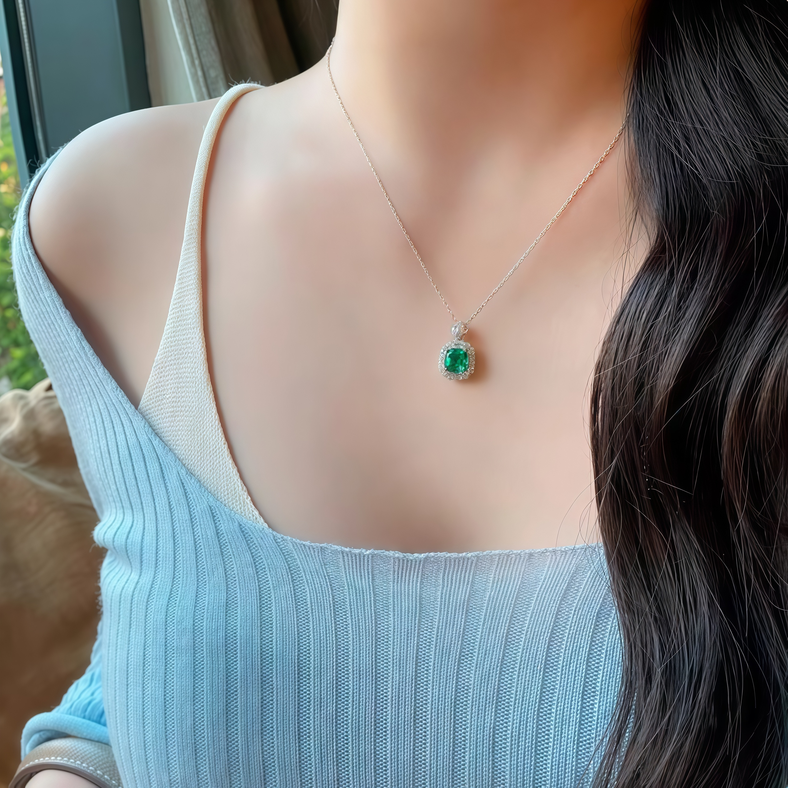 Emerald Radiance Halo Necklace