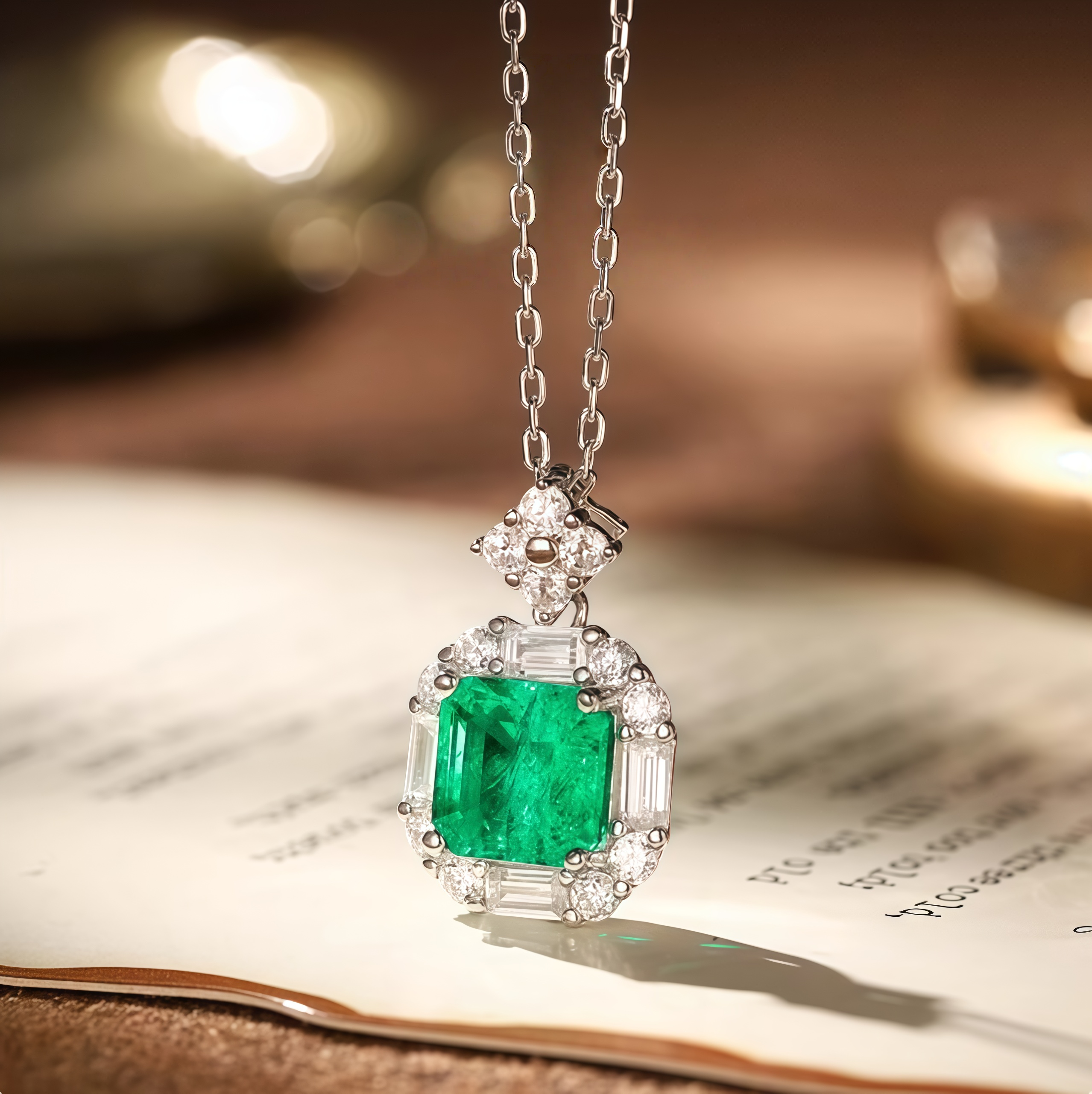 Emerald Radiance Halo Necklace