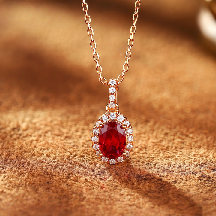 Scarlet Halo Oval Ruby Pendant Necklace