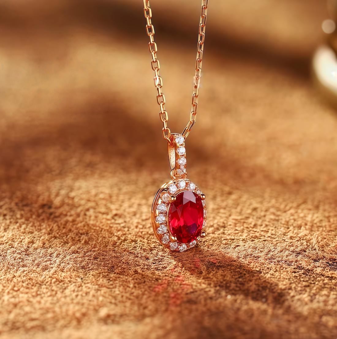 Scarlet Halo Oval Ruby Pendant Necklace