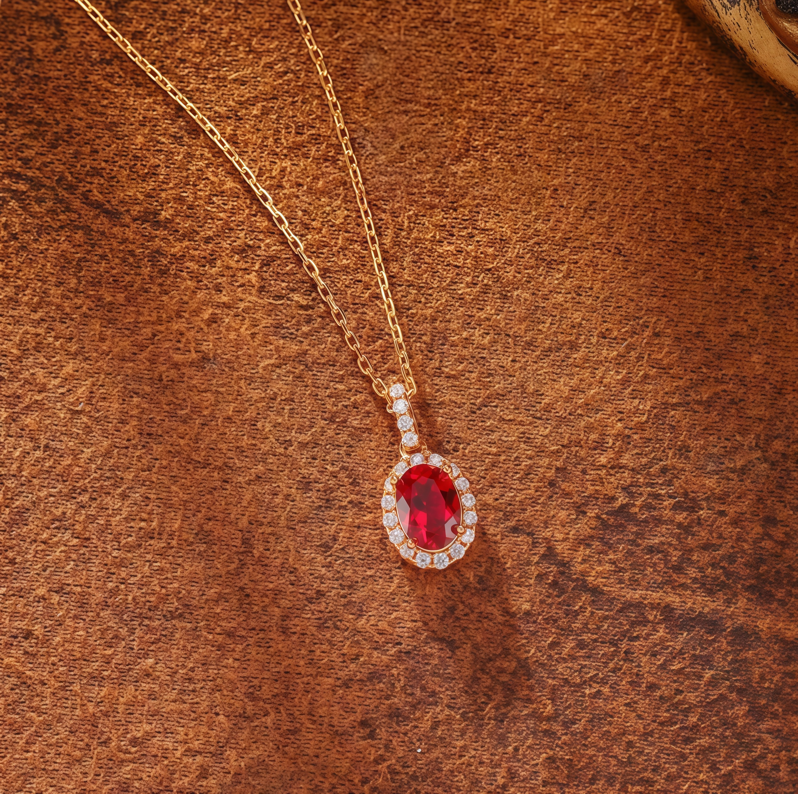 Scarlet Halo Oval Ruby Pendant Necklace