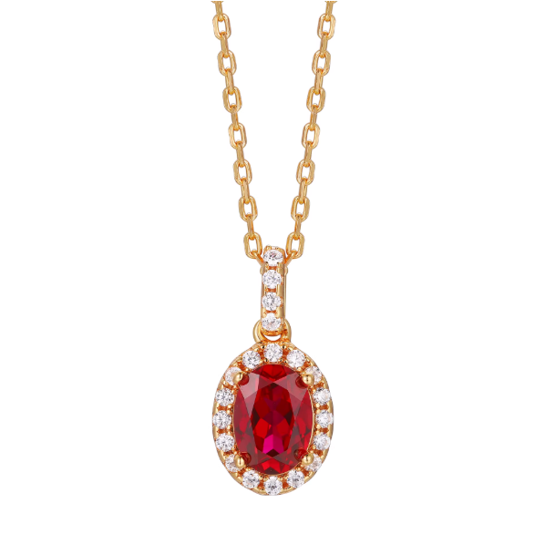 Scarlet Halo Oval Ruby Pendant Necklace